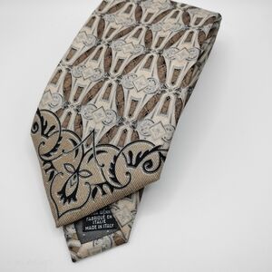 GIANFRANCO FERRE Beige Baroque Print Silk Tie Made In Italy 58"/4" Formal